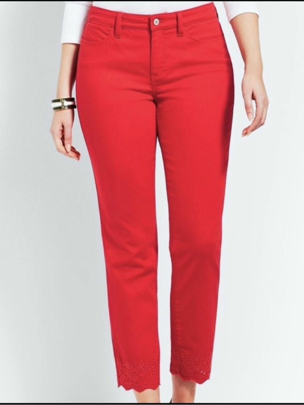 Talbots Flawless Red Slim Ankle Scalloped Hem Curvy Jeans